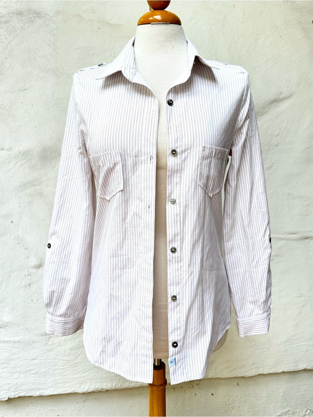 SJK Blue Label White Shirt with Thin Blue and Orange Stripes